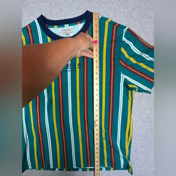 Guess Shirt Mens Large Originals Striped Short Sleeve Cotton Tee‎ Vintage Green - Picture 8 of 12